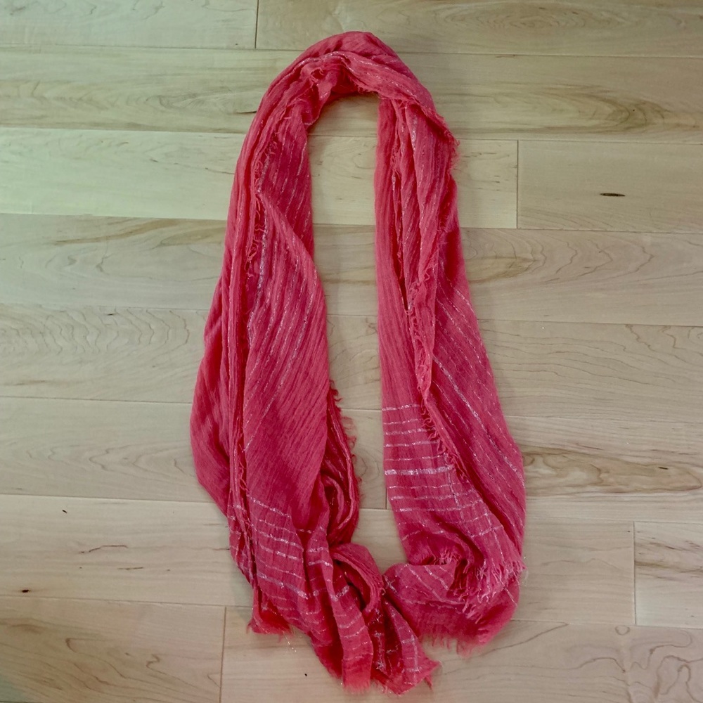 Boho coral summer scarf with gold decals